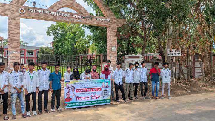 বাঙ্গালহালিয়া সরকারি কলেজে ঢাবি শিক্ষার্থী সাম্যের হত্যাকাণ্ডের প্রতিবাদে বিক্ষোভ মিছিল